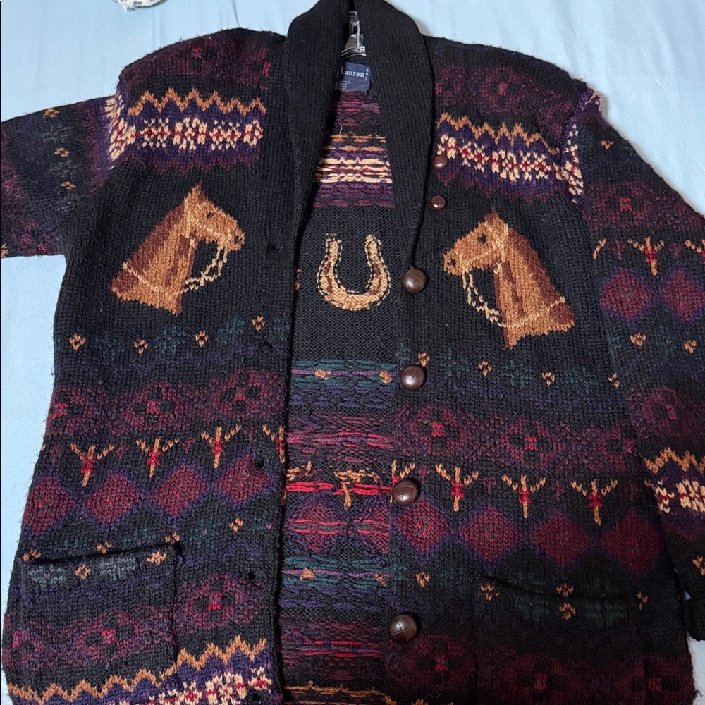 Ralph Lauren Black and Brown Equestrian Cardigan